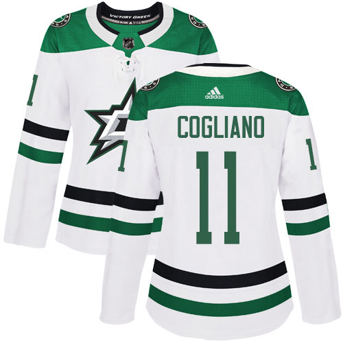 Adidas Dallas Stars #11 Andrew Cogliano White Road Authentic Women's Stitched Jersey Womens