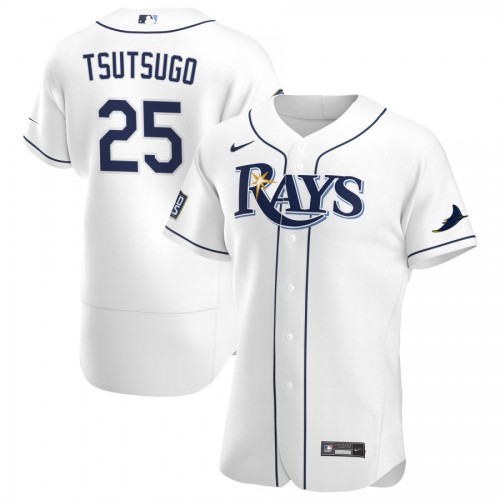Tampa Bay Tampa Bay Rays #25 Yoshi Tsutsugo Men's White Home 2020 World Series Bound Authentic Player Jersey Men's