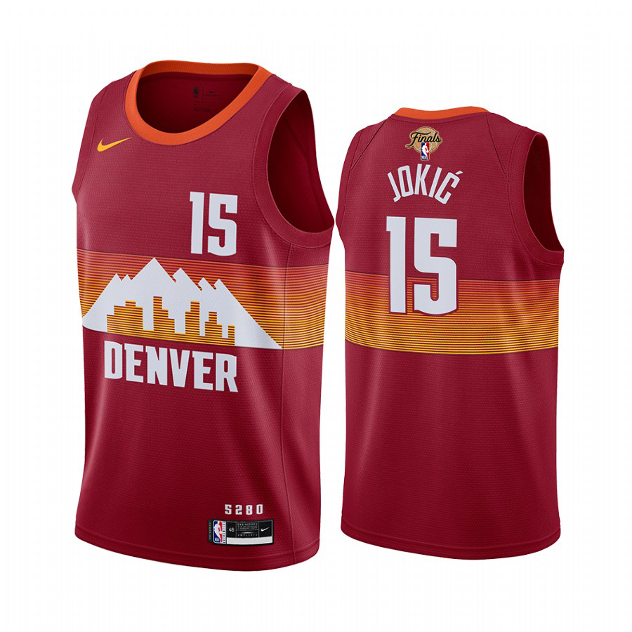 Nuggets #15 Nikola Jokic Red Swingman 2023 Finals Patch City Edition Jersey