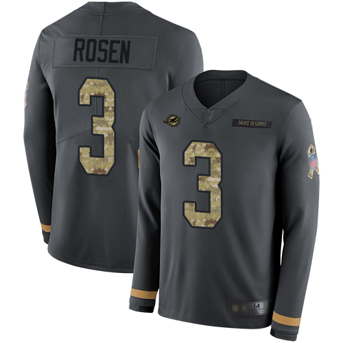 Miami Dolphins #3 Josh Rosen Anthracite Salute to Service Men's Stitched Limited Therma Long Sleeve Jersey Men's