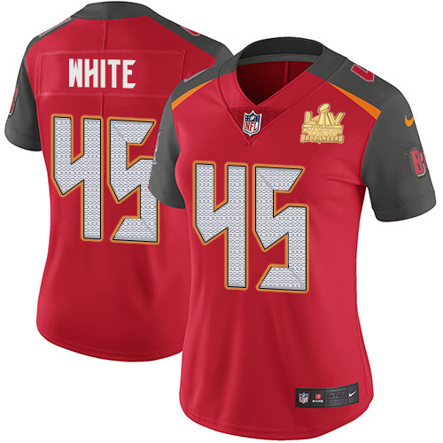 Buccaneers #45 Devin White Red Team Color Women's Super Bowl LV Champions Patch Stitched Vapor Untouchable Limited Jersey