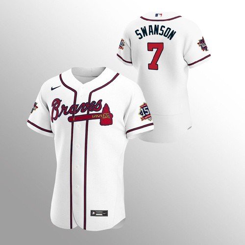 Atlanta Atlanta Braves #7 Dansby Swanson Men's 150th Anniversary 2021 World Series Authentic Jersey - White Men's