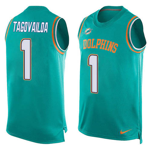 Dolphins #1 Tua Tagovailoa Aqua Green Team Color Men's Stitched Limited Tank Top Jersey