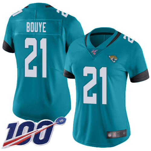 Jacksonville Jaguars #21 A.J. Bouye Teal Green Alternate Women's Stitched 100th Season Vapor Limited Jersey Womens