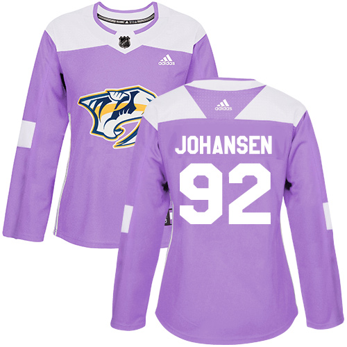 Adidas Nashville Predators #92 Ryan Johansen Purple Authentic Fights Cancer Women's Stitched Jersey Womens