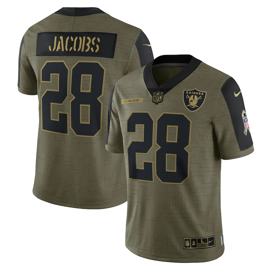 Las Vegas Raiders #28 Josh Jacobs Olive 2021 Salute To Service Limited Player Jersey