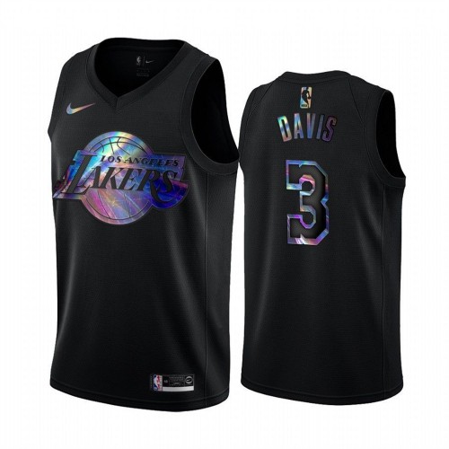 Los Angeles Lakers #3 Anthony Davis Mens Iridescent Holographic Collection Jersey - Black Mens