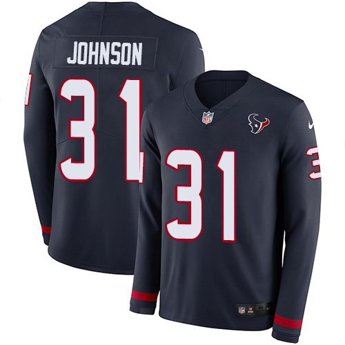 Houston Texans #31 David Johnson Navy Blue Team Color Youth Stitched Limited Therma Long Sleeve Jersey Youth