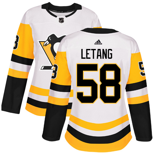 Adidas Pittsburgh Penguins #58 Kris Letang White Road Authentic Women's Stitched Jersey Womens