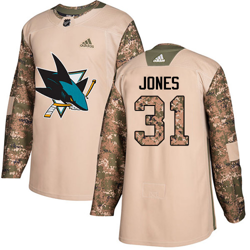Adidas San Jose Sharks #31 Martin Jones Camo Authentic 2017 Veterans Day Stitched Jersey Men's