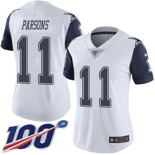Cowboys #11 Micah Parsons White Women's Stitched Limited Rush 100th Season Jersey