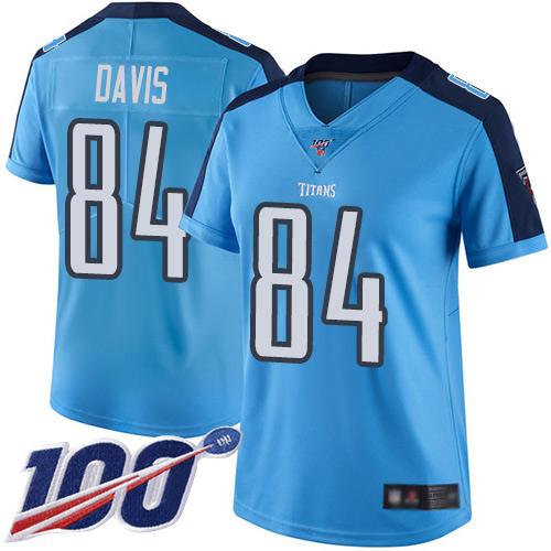 Tennessee Titans #84 Corey Davis Light Blue Women's Stitched Limited Rush 100th Season Jersey Womens