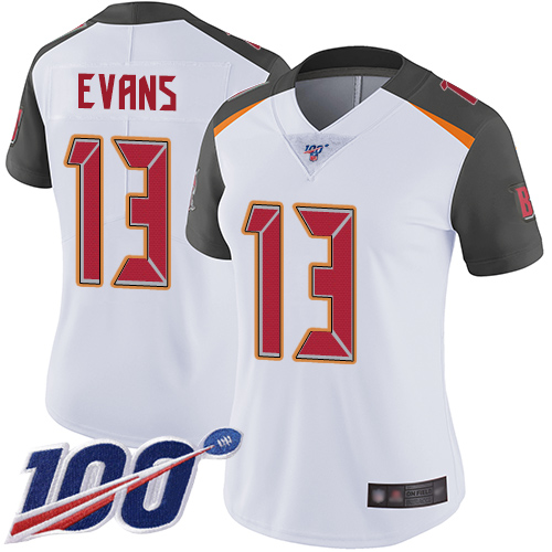Buccaneers #13 Mike Evans White Women's Stitched 100th Season Vapor Limited Jersey