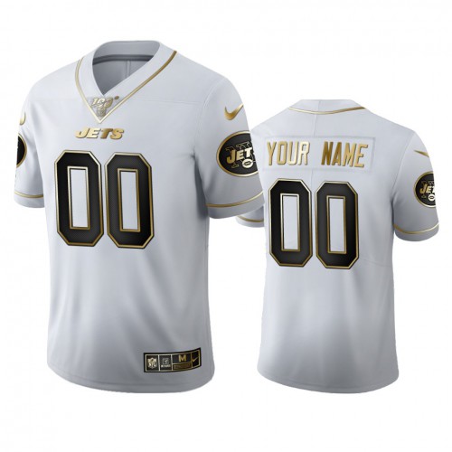 New York Jets Custom Men's White Golden Edition Vapor Limited 100 Jersey