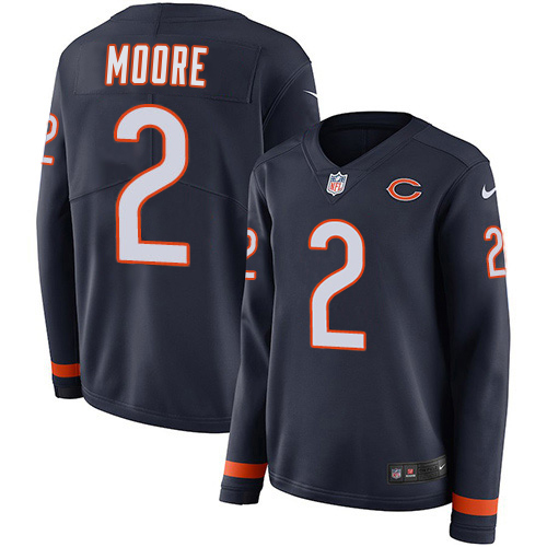 Bears #2 D.J. Moore Navy Blue Team Color Women's Stitched Limited Therma Long Sleeve Jersey