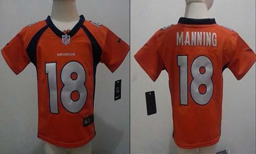 Toddler Broncos #18 Peyton Manning Orange Team Color Stitched Elite Jersey