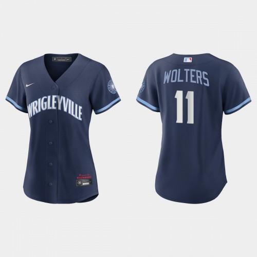 Chicago Chicago Cubs #11 Tony Wolters Women's 2021 City Connect Navy Jersey Womens
