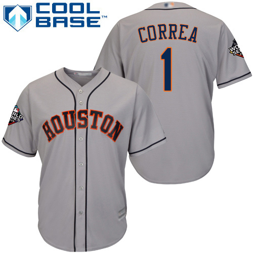 Houston Astros #1 Carlos Correa Grey Cool Base 2019 World Series Bound Stitched Youth Jersey Youth