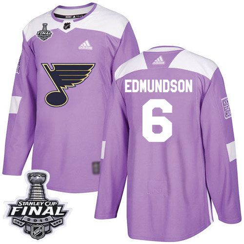 Adidas St. Louis Blues #6 Joel Edmundson Purple Authentic Fights Cancer 2019 Stanley Cup Final Stitched Jersey Men's
