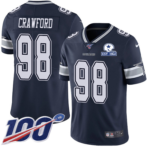 Dallas Cowboys #98 Tyrone Crawford Navy Blue Team Color Men's Stitched With Established In 1960 Patch 100th Season Vapor Untouchable Limited Jerse