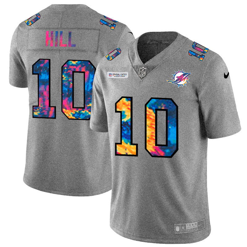 Miami Dolphins #10 Tyreek Hill Men's Multi-Color 2020 Crucial Catch Jersey Greyheather