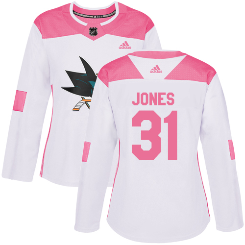 Adidas San Jose Sharks #31 Martin Jones White/Pink Authentic Fashion Women's Stitched Jersey Womens