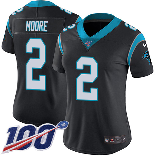 Panthers #2 DJ Moore Black Team Color Women's Stitched 100th Season Vapor Untouchable Limited Jersey