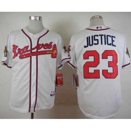 Atlanta Braves #23 David Justice White Cool Base Stitched Jersey Men's
