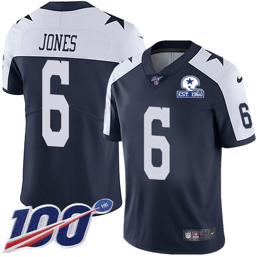 Dallas Cowboys #6 Chris Jones Navy Blue Thanksgiving Men's Stitched With Established In 1960 Patch 100th Season Vapor Untouchable Limited Throwbac