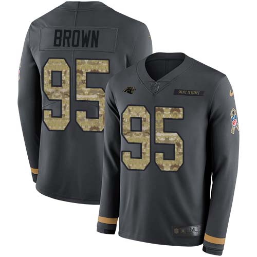 Carolina Panthers #95 Derrick Brown Anthracite Salute to Service Men's Stitched Limited Therma Long Sleeve Jersey Men's