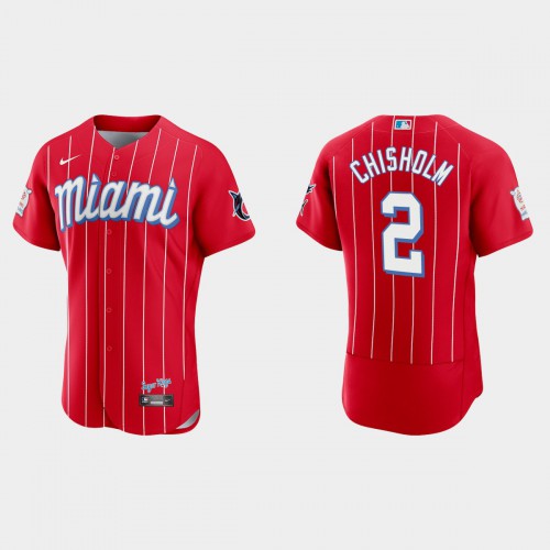 Miami Miami Marlins #2 Jazz Chisholm Jr. Men's 2021 City Connect Authentic Jersey Red Men's