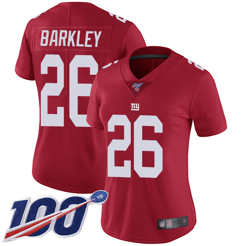 Giants #26 Saquon Barkley Red Alternate Women's Stitched 100th Season Vapor Limited Jersey