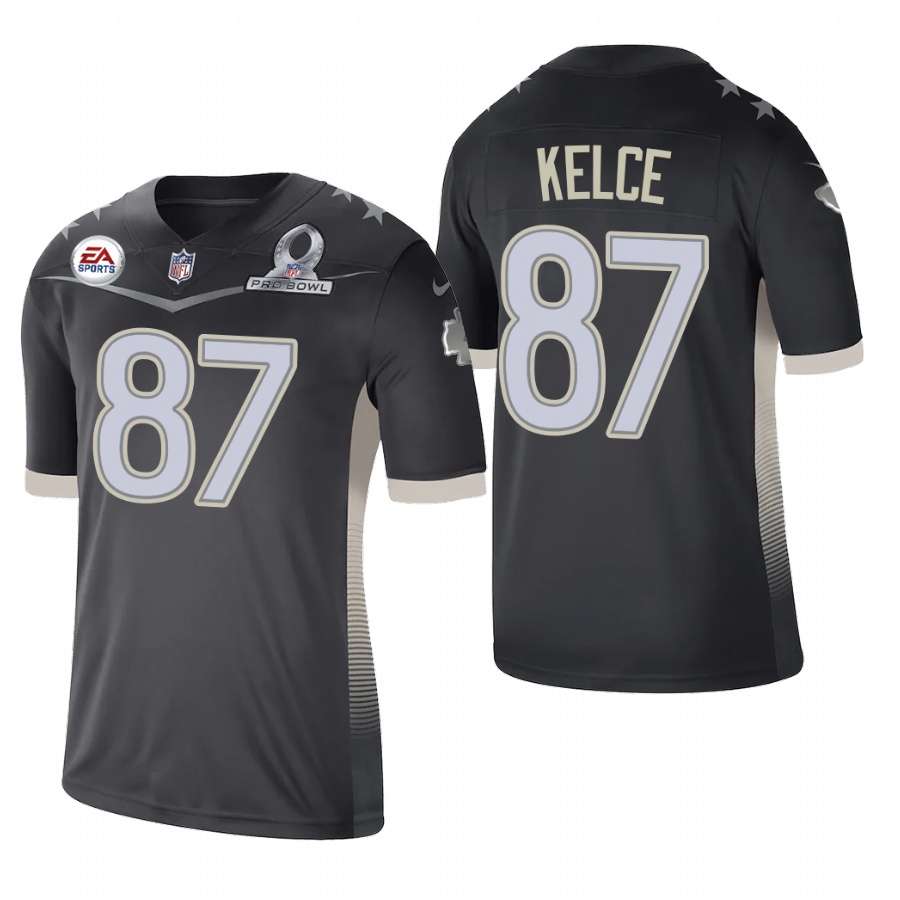 Kansas City Chiefs #87 Travis Kelce 2021 AFC Pro Bowl Game Anthracite Jersey