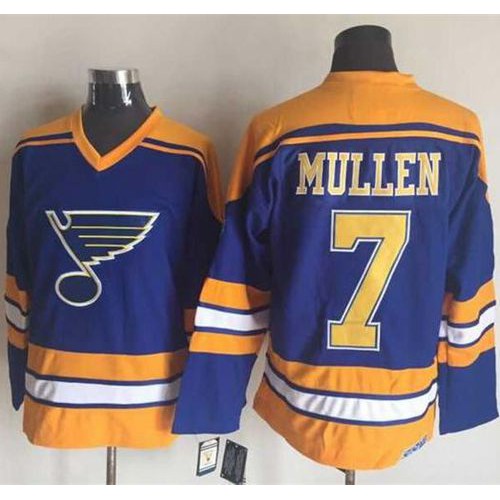 St. Louis Blues #7 Joe Mullen Light Blue/Yellow CCM Throwback Stitched Jersey Men's