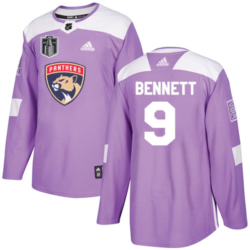 Adidas Panthers #9 Sam Bennett Purple 2023 Stanley Cup Final Patch Authentic Fights Cancer Stitched Jersey