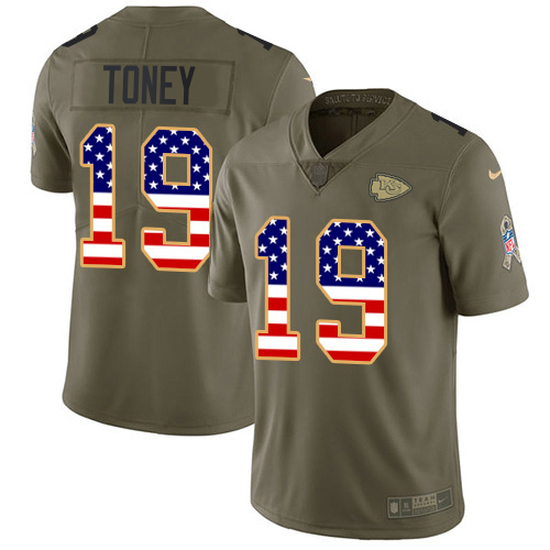 Chiefs #19 Kadarius Toney Olive/USA Flag Men's Stitched Limited 2017 Salute To Service Jersey