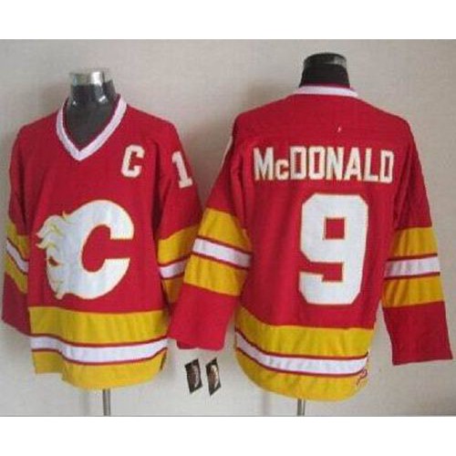 Calgary Flames #9 Lanny McDonald Red CCM Throwback Stitched Jersey Men's