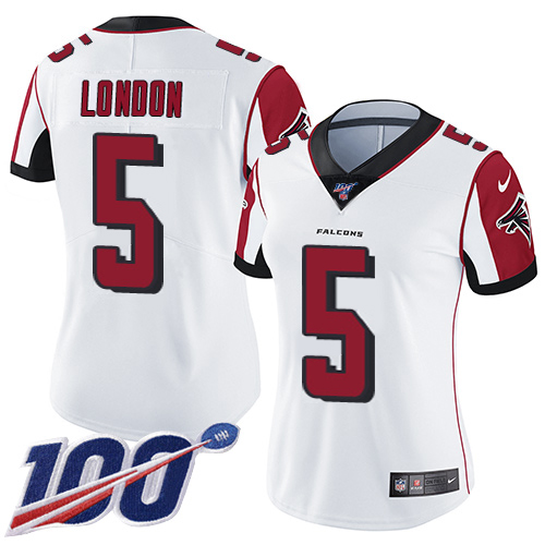 Falcons #5 Drake London White Stitched Women's 100th Season Vapor Untouchable Limited Jersey