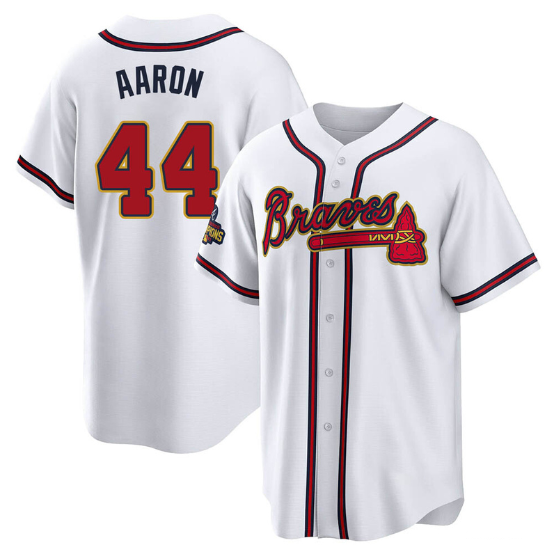 Men's Youth Women's #44 Hank Aaron Atlanta Braves White 2022 Gold Program Jersey