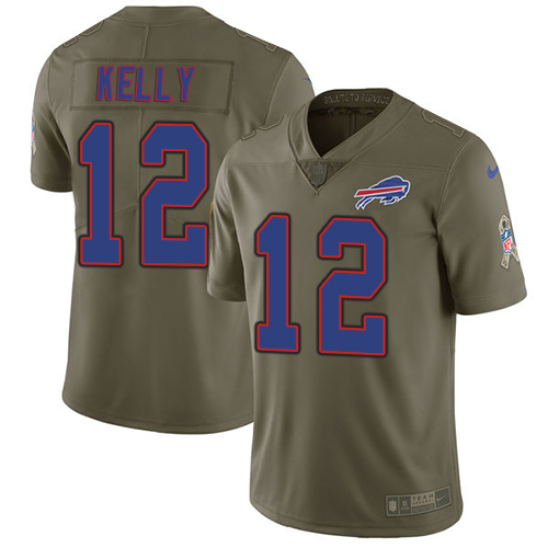 Bills #12 Jim Kelly Olive Youth Stitched Limited 2017 Salute To Service Jersey