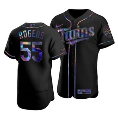 Minnesota Minnesota Twins #55 Taylor Rogers Men's Iridescent Holographic Collection Jersey - Black Men's