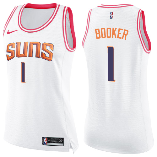 Phoenix Suns #1 Devin Booker White/Pink Womens Swingman Fashion Jersey Womens