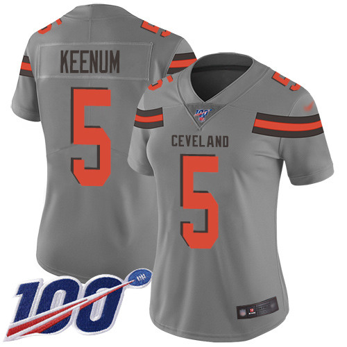 Cleveland Browns #5 Case Keenum Gray Women's Stitched Limited Inverted Legend 100th Season Jersey Womens