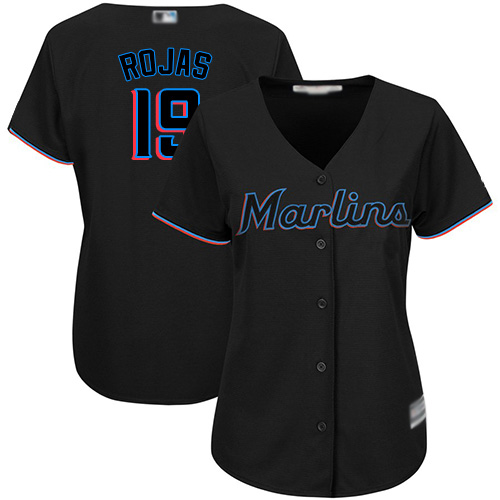 Miami Marlins #19 Miguel Rojas Black Alternate Women's Stitched Jersey Womens