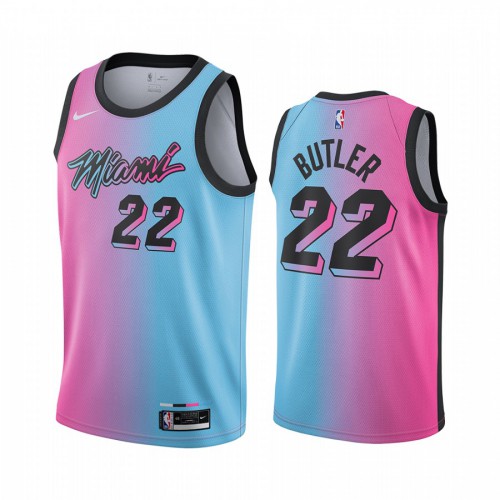 Miami Heat #22 Jimmy Butler Blue Pink Youth Swingman 2020-21 City Edition Jersey Youth