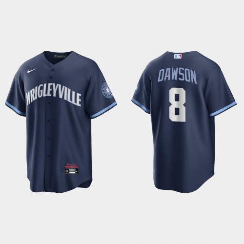 Chicago Chicago Cubs #8 Andre Dawson Men's 2021 City Connect Fans Version Navy Jersey Men's