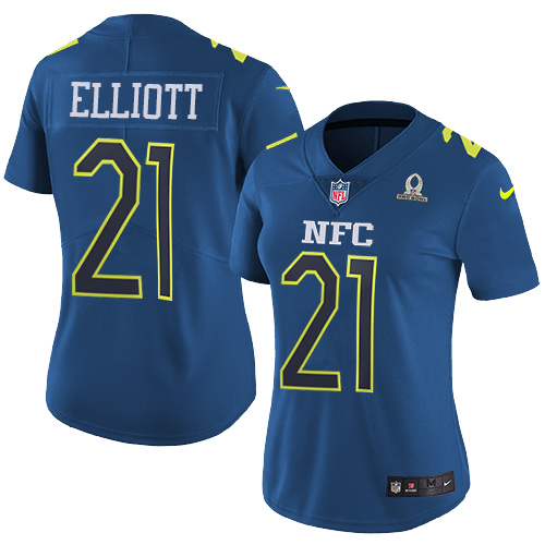 Cowboys #21 Ezekiel Elliott Navy Women's Stitched Limited NFC 2017 Pro Bowl Jersey