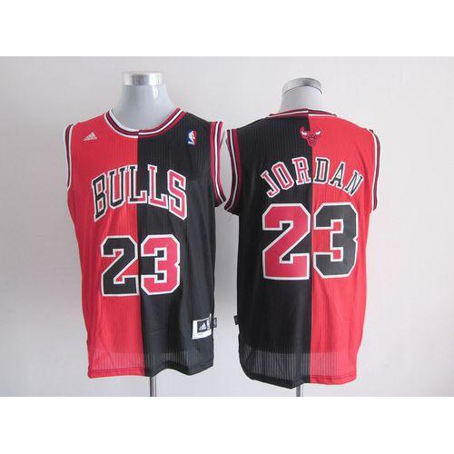 Chicago Bulls #23 Michael Jordan Black/Red Split Fashion Stitched Jersey Mens