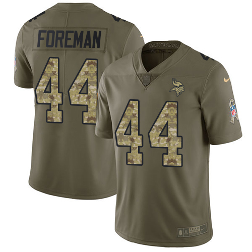 Minnesota Vikings #44 Chuck Foreman Olive/Camo Men's Stitched Limited 2017 Salute To Service Jersey Men's