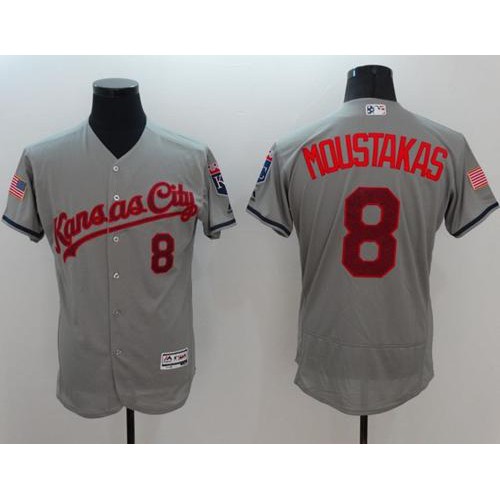 Kansas City Royals #8 Mike Moustakas Grey Fashion Stars & Stripes Flexbase Authentic Stitched Jersey Men's